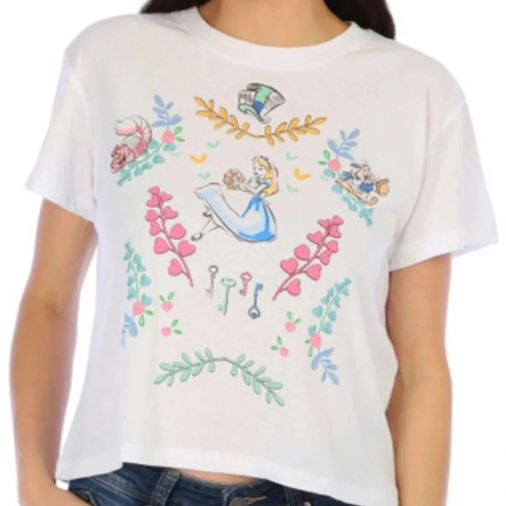 Disney Alice In Wonderland Flowers And Friends Cropped Tshirt